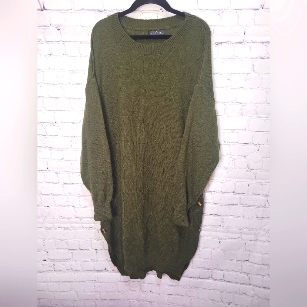 Emery Rose Green Sweater Dress Decorative Buttons on Each Side Size Large‎